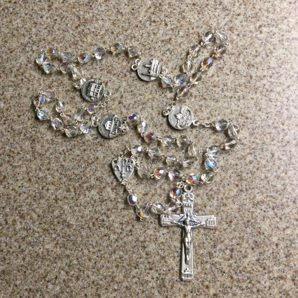 Vintage Beautiful Silver Rosary with Iridescent Beads